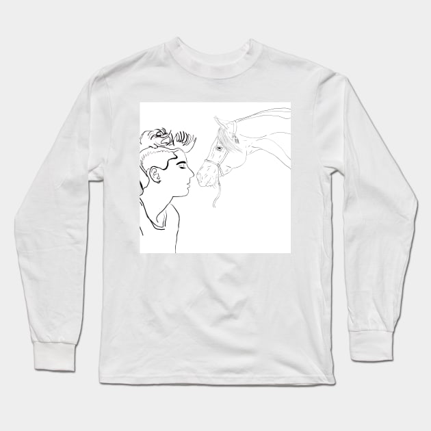 Horse man mediating animal black and white Long Sleeve T-Shirt by Noamdelf06